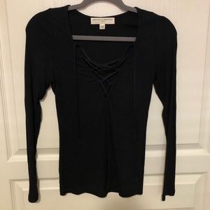 Project Social T Black Ribbed Lace Up Long Sleeve